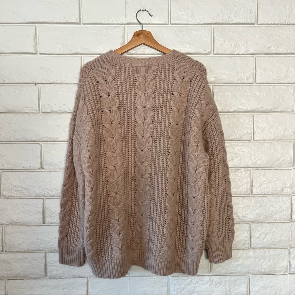 Jenni Kayne Cable Knit Cocoon Cardigan Alpaca Wool Cashmere Tan Oversized XXS - Picture 7 of 8